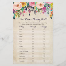 Floral Wer Mommy Best Baby Shower Game kennt