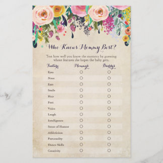 Floral Wer Mommy Best Baby Shower Game kennt