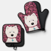 Floral Westie Art Oven Mitt & Pot Holder Set (Vorderseite/Rückseite)