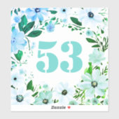 Floral Wheelie Bin Number Green Blue Blumen Aufkleber (Blatt)