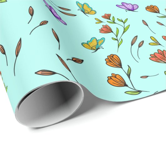 Floral Whimsical Gift Wrapping Paper Geschenkpapier (Rolleneckpunkt)