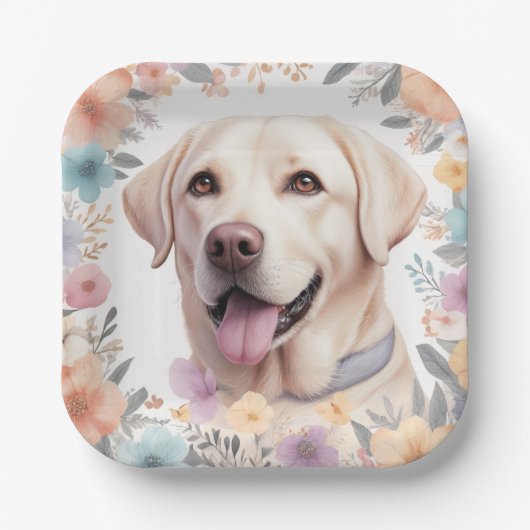Floral Whimsical Labrador Retriever Illustration Pappteller (Vorderseite)