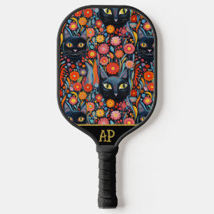 *~* Floral Whimsical Quirky Cat AP68 FOTO 4 Pickleball Schläger