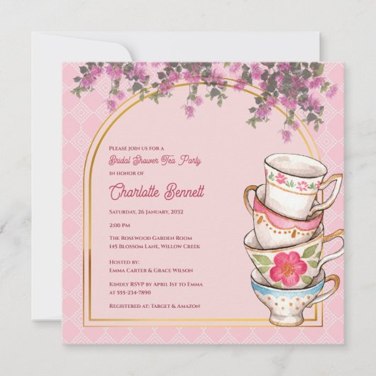 Floral Whimsical Teacup Bridal Shower Invitation (Vorderseite)