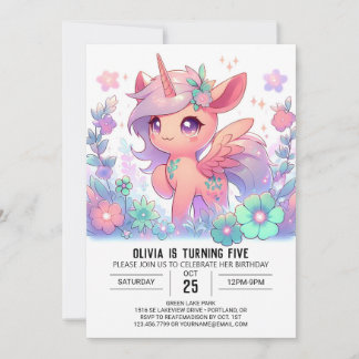 Floral Whimsical Unicorn Digital Geburtstag Einladung