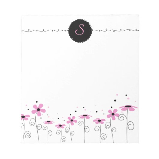 Floral Whimsy angepasstes Monogram Notepad Notizblock (Vorderseite)