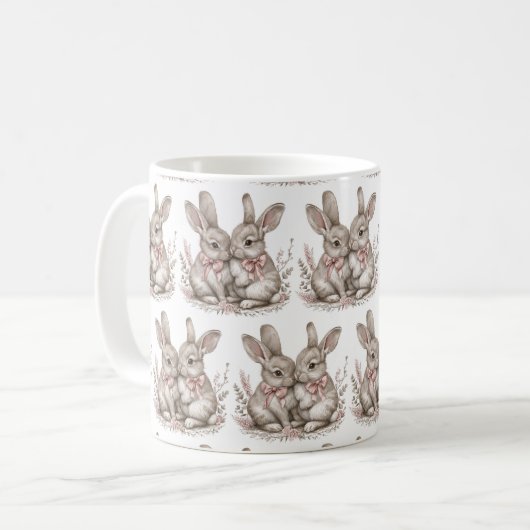Floral Whisker Wonderland: Sonnige 🌸 🐰 Kaffeetasse (Vorderseite Links)