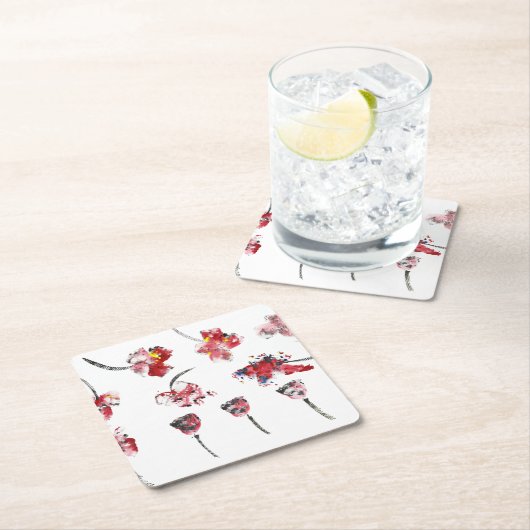 Floral Whispers -Abstract Acrylic Hibiscus & Rose Rechteckiger Pappuntersetzer (Vor Ort)