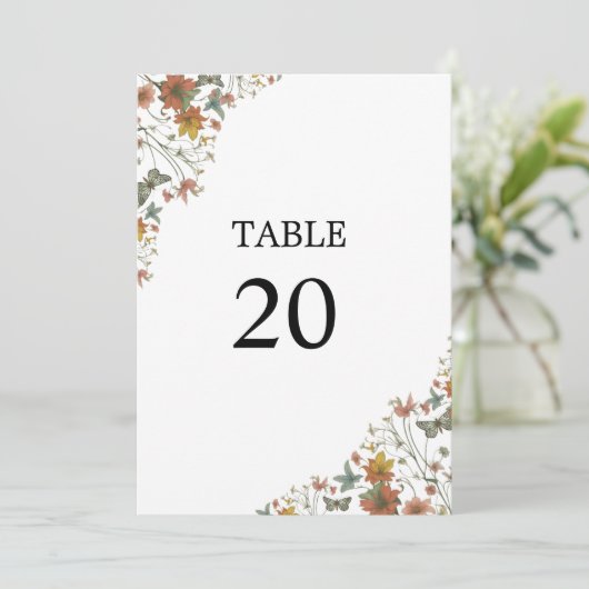 Floral white Boho Wedding Tischnummern (Stehend Vorderseite)