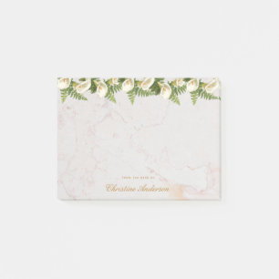 Floral White Calla Lilies Marble Golden Script Post-it Klebezettel