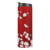Floral White Cherry Blossom Monogramm Ihr Name Thermosbecher (Nach rechts gedreht)