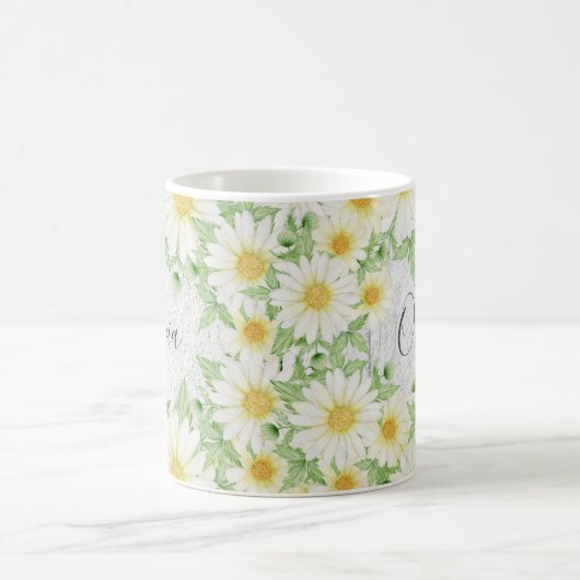 Floral White Daisies Name Watercolor Kaffeetasse (Mittel)