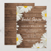 Floral White Daisies Rustic Wood Brautparty Einladung (Vorne/Hinten)