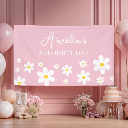 Floral White Daisy Party Begrüßungsbanner Banner