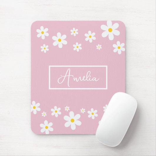 Floral White Daisy Personalisiert Mouse Mat Mousepad (Mit Mouse)