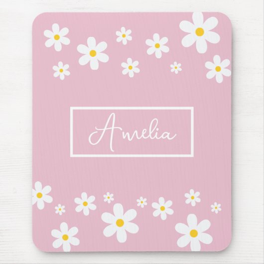 Floral White Daisy Personalisiert Mouse Mat Mousepad (Vorne)