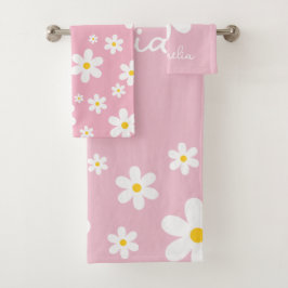 Floral White Daisy Pink Handtuch Set