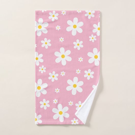 Floral White Daisy Pink Handtuch Set (Handtuch)