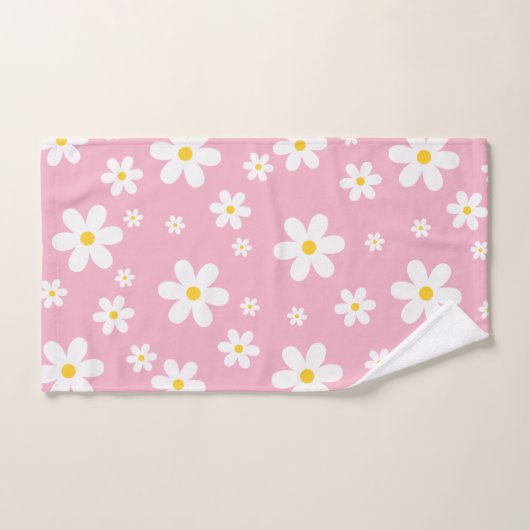 Floral White Daisy Pink Handtuch Set (Handtuch)
