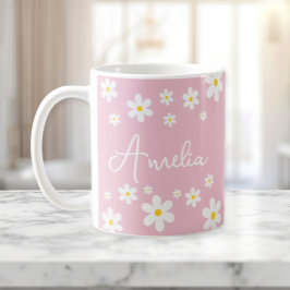 Floral White Daisy Pink personalisierte Mug Kaffeetasse