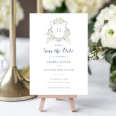 Floral White Dusty Blue Wappen Save the Date Einladung