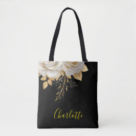 Floral White & Gold Custom Tote Bag - Perfektes Ge Tasche