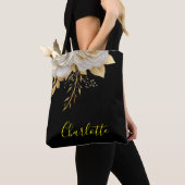 Floral White & Gold Custom Tote Bag - Perfektes Ge Tasche (Von Nahem)