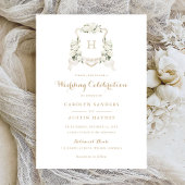Floral White Hydrangea Wappen Gold Monogram Weddin Einladung