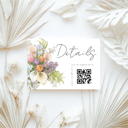 Floral White QR code Wedding Details  Begleitkarte