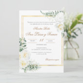 Floral White Spanish Wedding Invitation Einladung (Stehend Vorderseite)