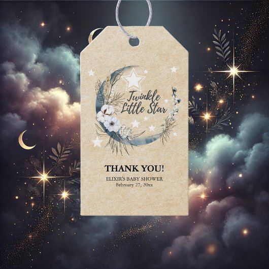 Floral White Twinkle Little Star Baby Dusche Geschenkanhänger