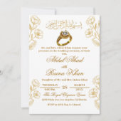 Floral White und Gold muslimische islamische Verlo Einladung (Vorderseite)