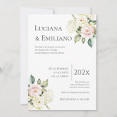 Floral White Wedding Invitation Einladung (Vorderseite)