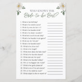 Floral "Who Knows The Bride" Bridal Shower Game (Vorderseite)