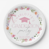 Floral Widflower Pink Bow Graduation party Pappteller (Vorderseite)