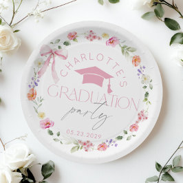 Floral Widflower Pink Bow Graduation party Pappteller