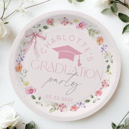 Floral Widflower Pink Bow Graduation party Pappteller