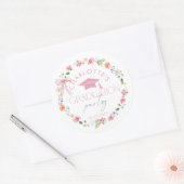 Floral Widflower Pink Bow Graduation party Runder Aufkleber (Umschlag)