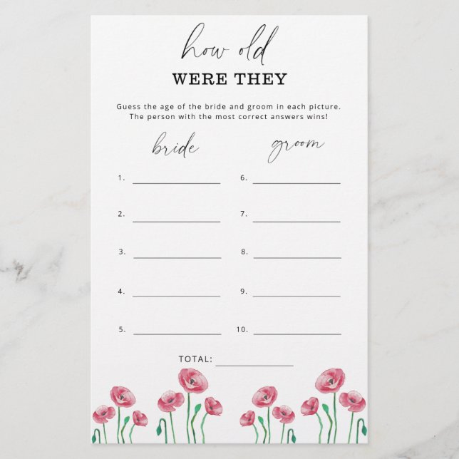 Floral Wie alt waren sie Brautspiel (Vorderseite)