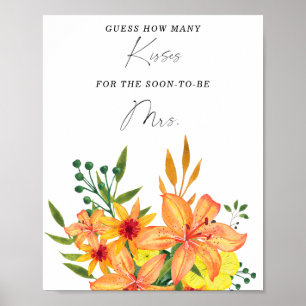 Floral wie viele Küsse Brautparty Spiel Poster