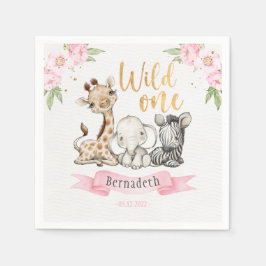 Floral Wild One Baby Animals 1. Geburtstag Party Serviette