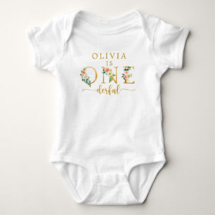 Floral Wild One Onederful 1. Geburtstag Baby Strampler