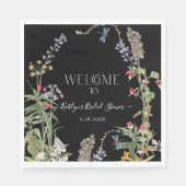 Floral Wildblume Boho Black Welcome Brautparty Serviette (Vorderseite)