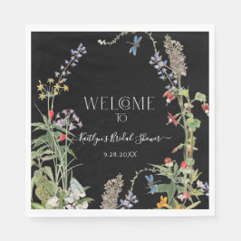 Floral Wildblume Boho Black Welcome Brautparty Serviette