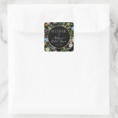 Floral Wildblume Boho Welcome Black Brautparty Quadratischer Aufkleber (Tasche)