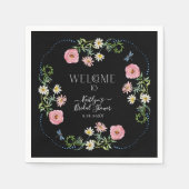 Floral Wildblume Daisy Black Boho Brautparty Serviette (Vorderseite)