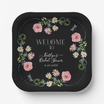 Floral Wildblume Daisy Boho Black Brautparty