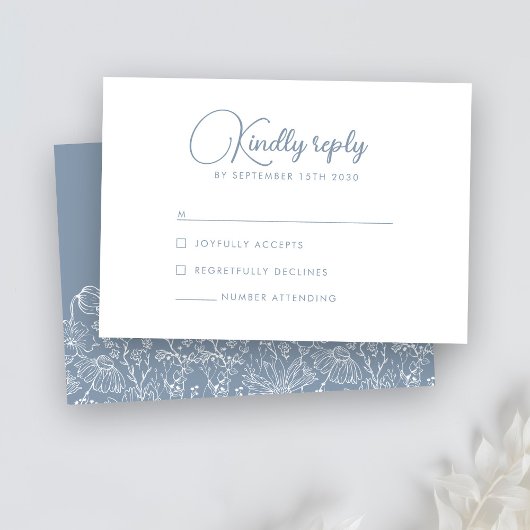 Floral Wildblume Dusty Blue Wedding RSVP Karte