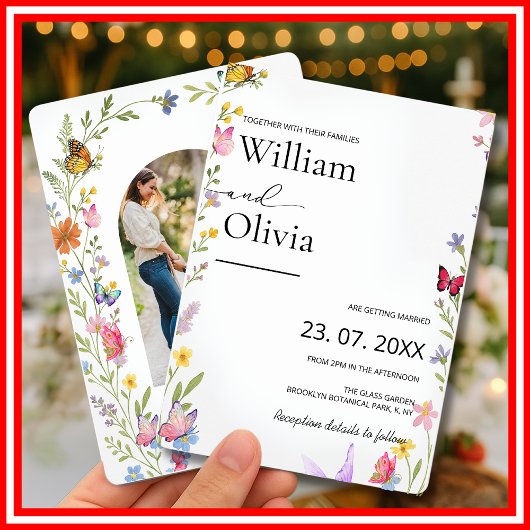 Floral Wildblume Elegant Boho Butterflies Hochzeit Einladung