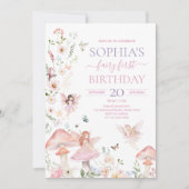 Floral Wildblume Fairy First Birthday Party Einladung (Vorderseite)